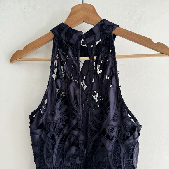 Bardot Isa Lace Dress In French Navy Halter Lined Size 4 - Picture 3 of 6